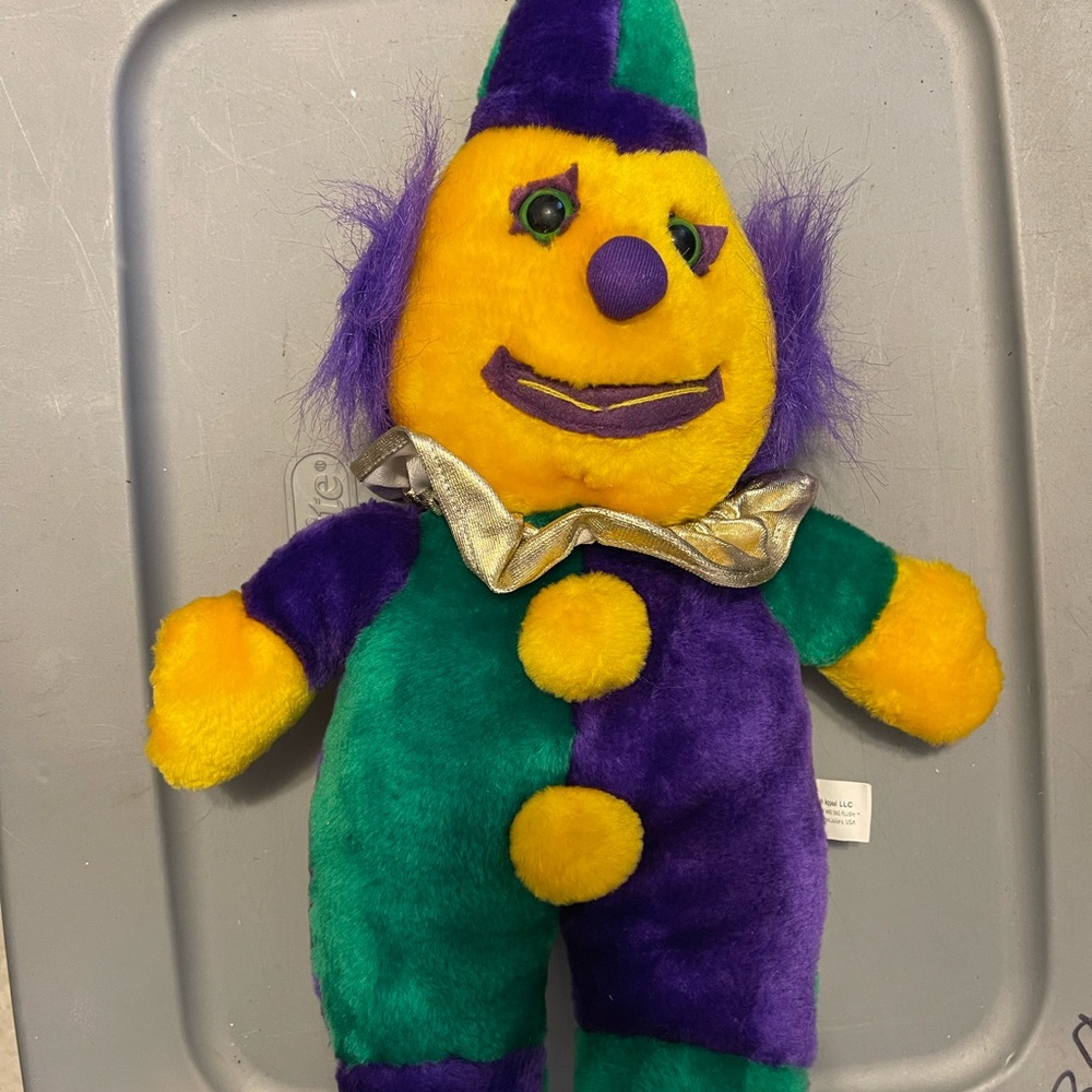 Source Unknown Plush Clown in Yellow, Purple & Green